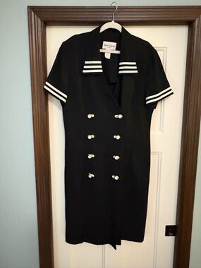 Danny & Nicole Black Nautical-Style Double-Breasted Dress with White Trim